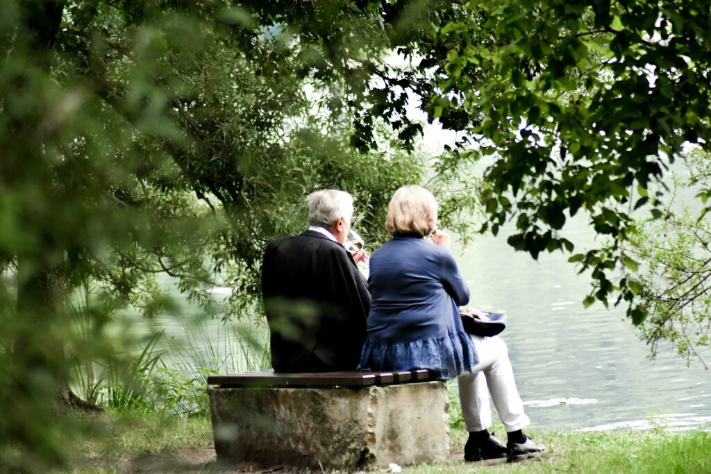 an old couple seeing a river
