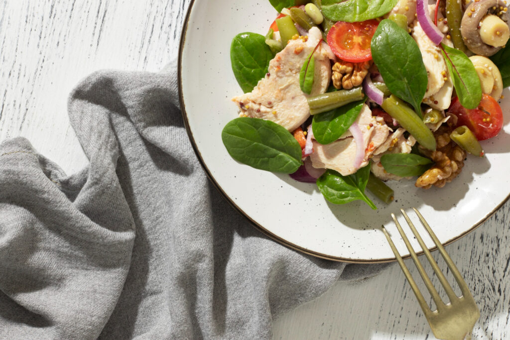 A dinner in a healthy way in the bed ready to sleep.