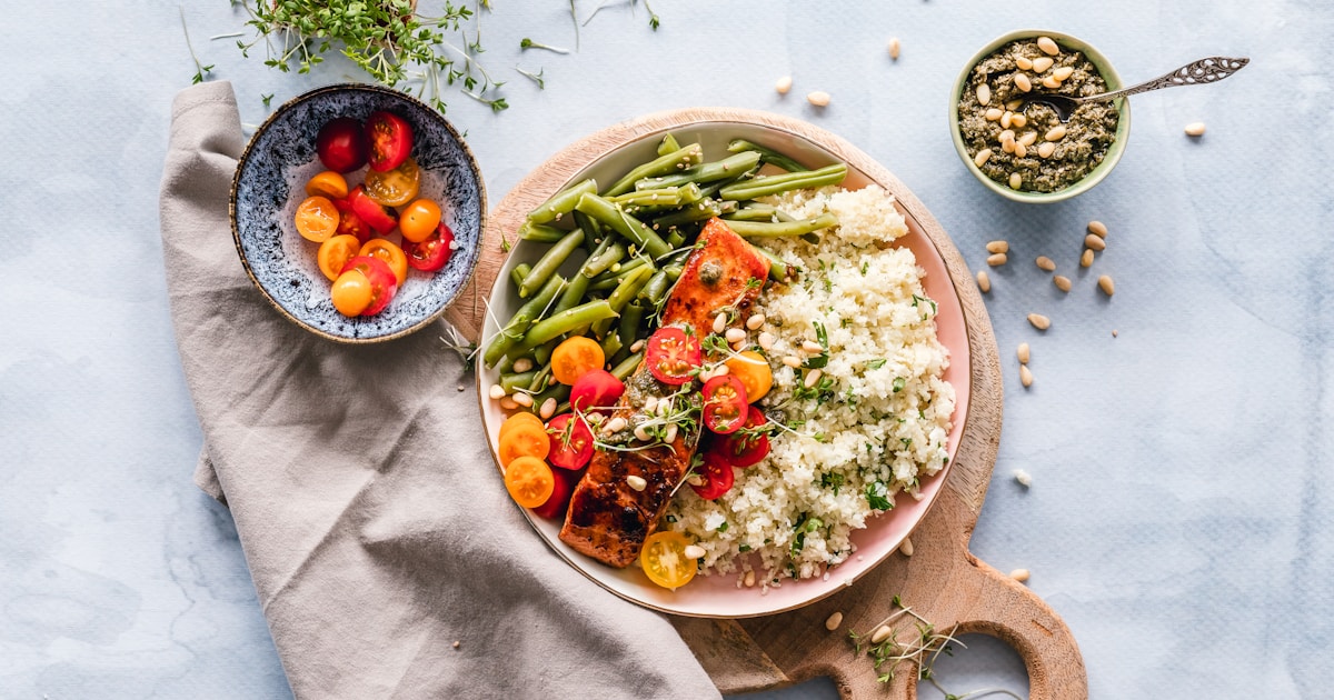 Healthy meal recipes cooking ingredients on kitchen counter